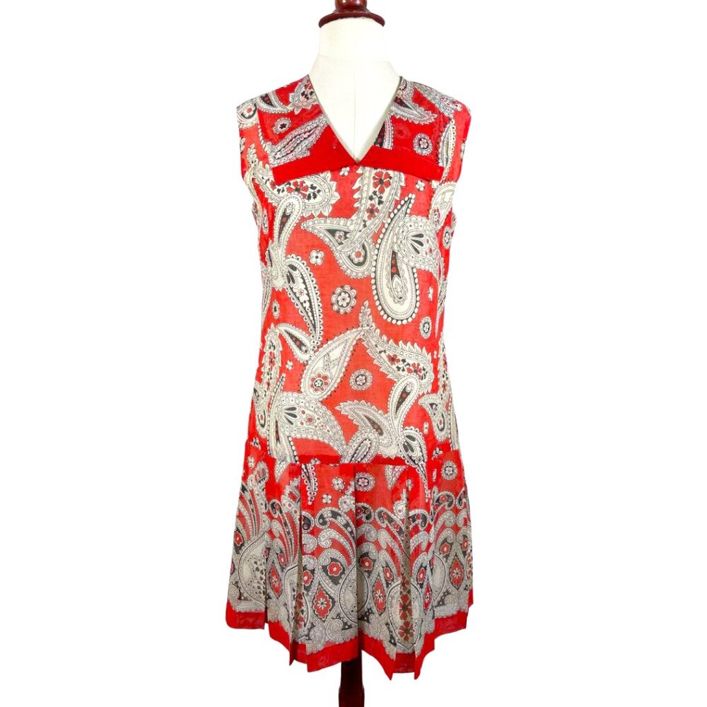 Vintage Paisley Drop Waist Sailor Collar Pleated Skirt Dress Size 4